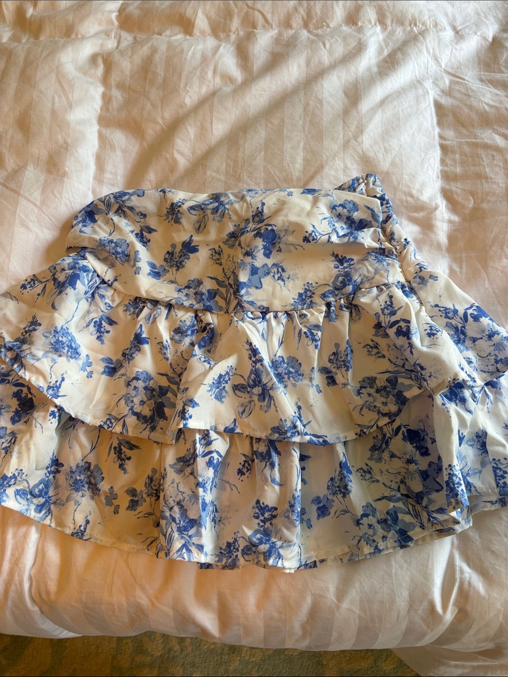 Blue Floral Tiered Mini Skirt